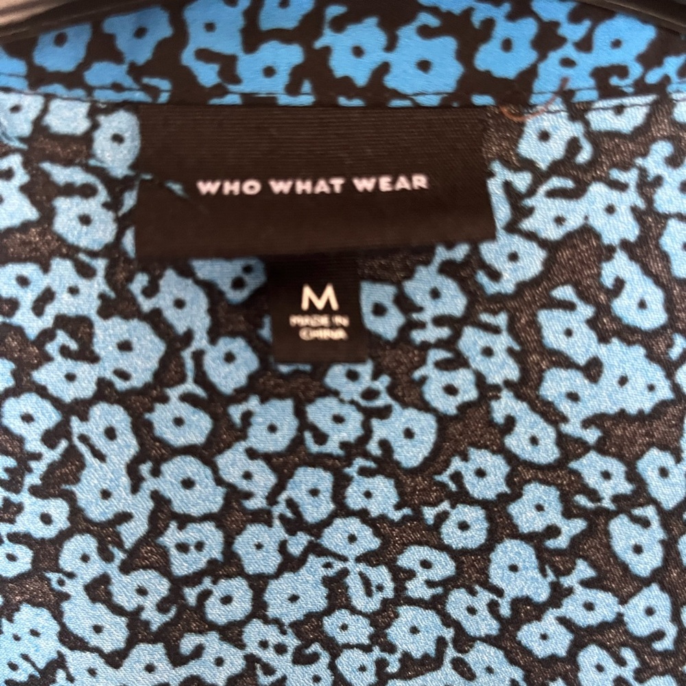 Satin Blue Flower Patterned Women's Top with smocked defined waist - Picture 2 of 3